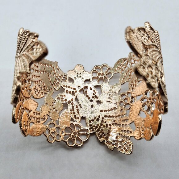 Rose Gold Colored Cuff Floral Bracelet - Picture 3 of 5